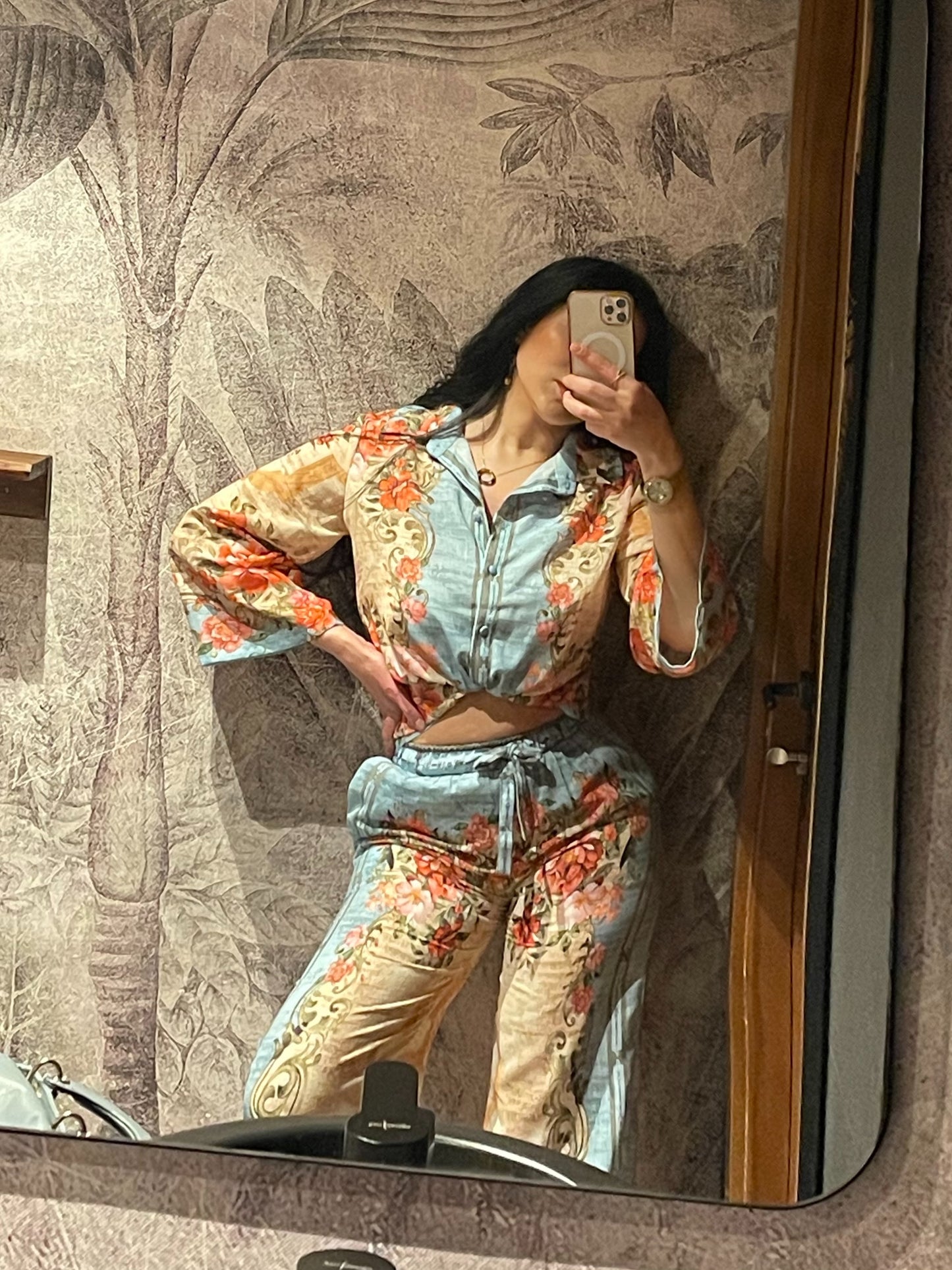 Linen fabric shirt trousers two-piece suit