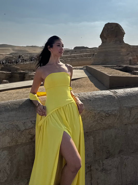 Yellow Dubai Fabric Shawl Dress