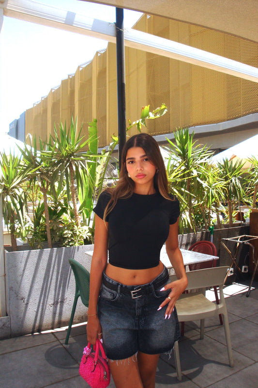 Black - Short sleeve basic top