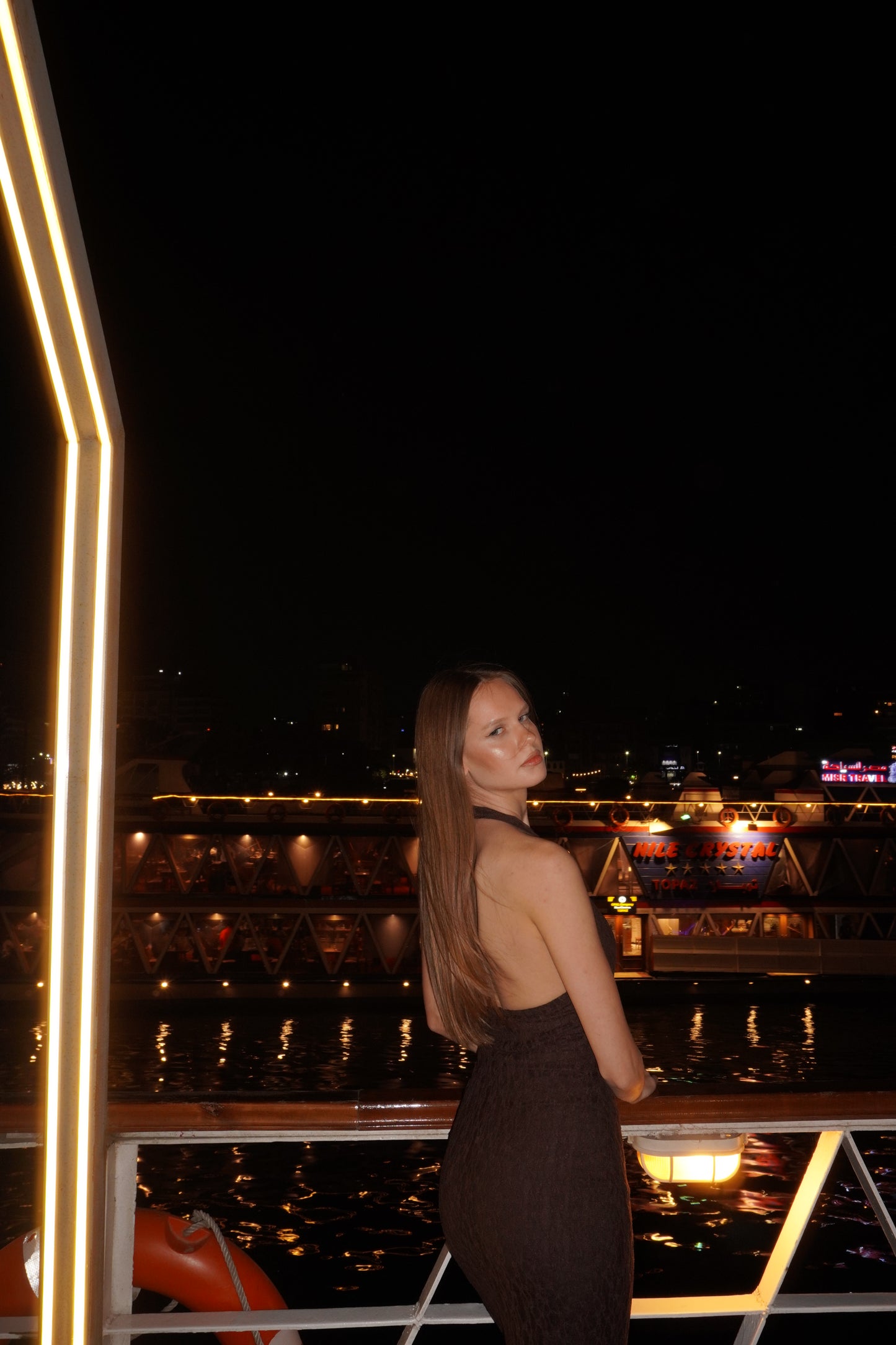 Brown lace low-cut dress