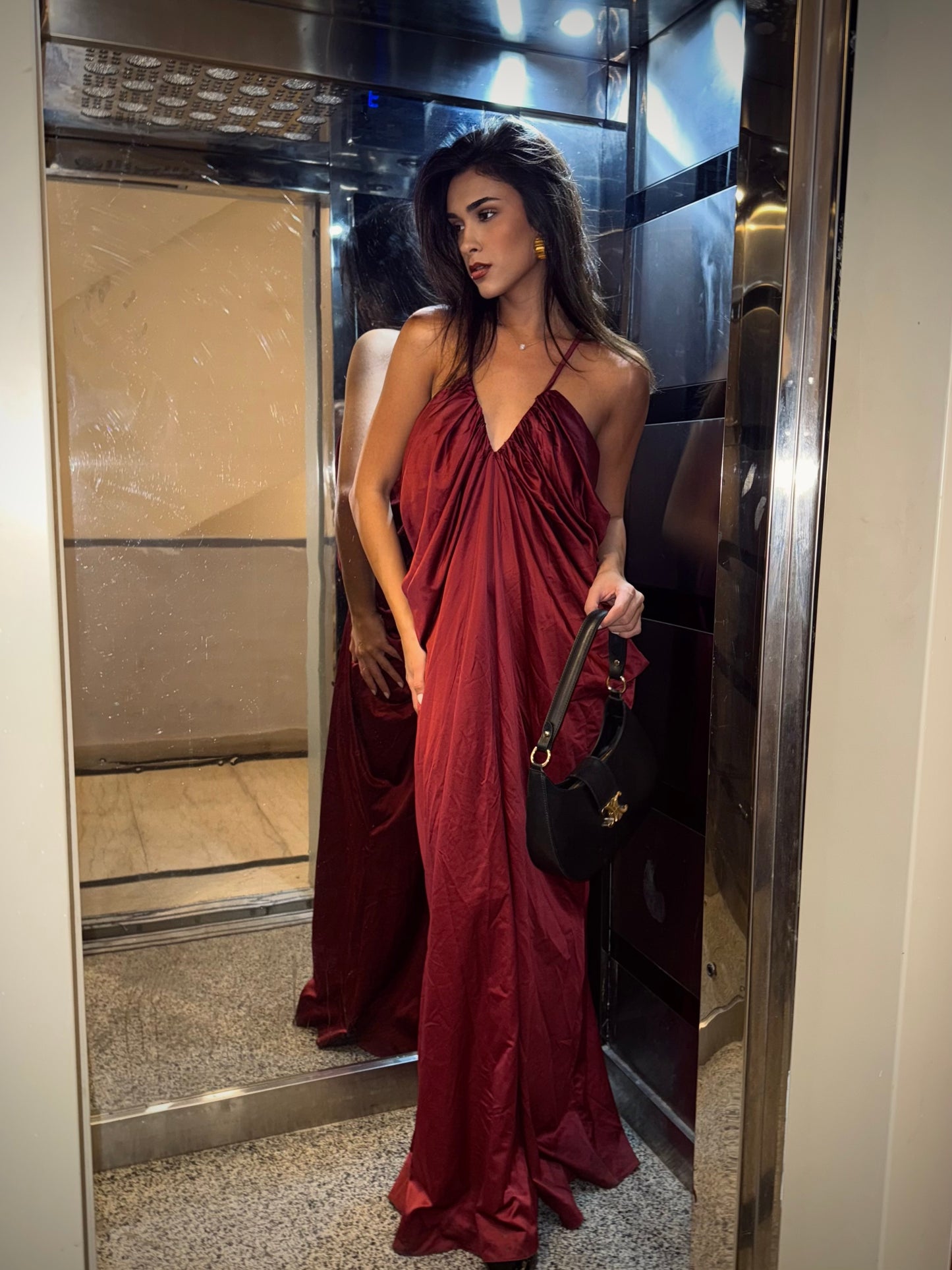 Cherry Maroon Strappy Long Dress