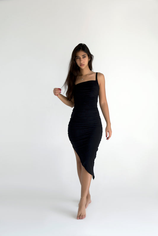 Black Pleated Knitted Dress