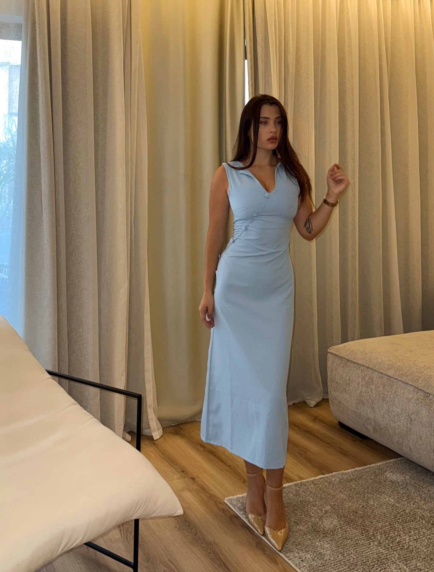 Blue Button Midi Dress