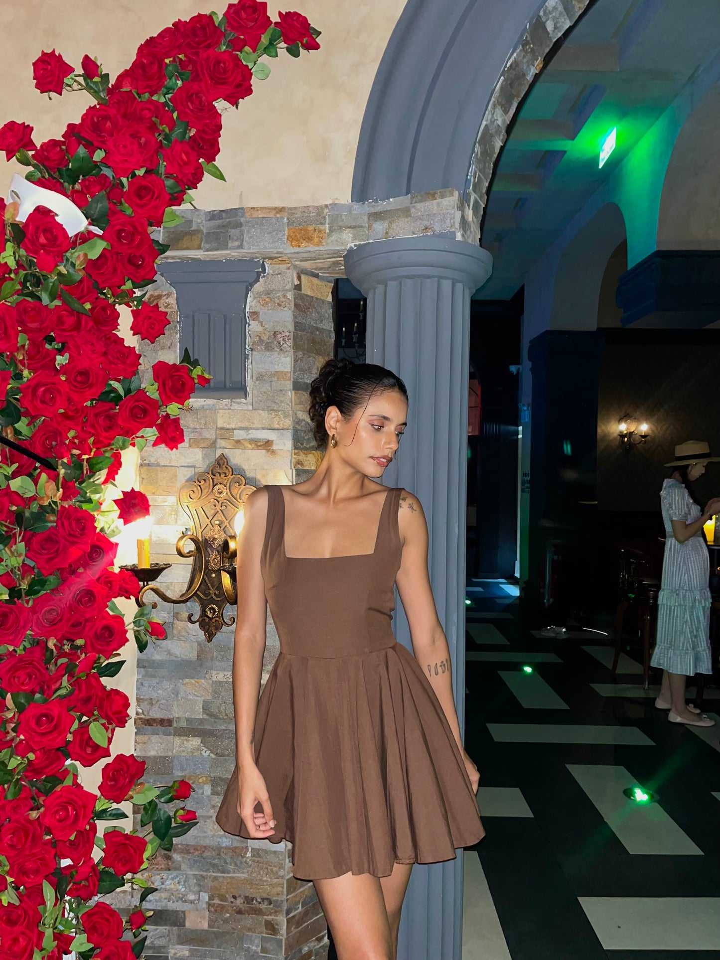 Brown Nolan Back Bow Detail Mini Dress