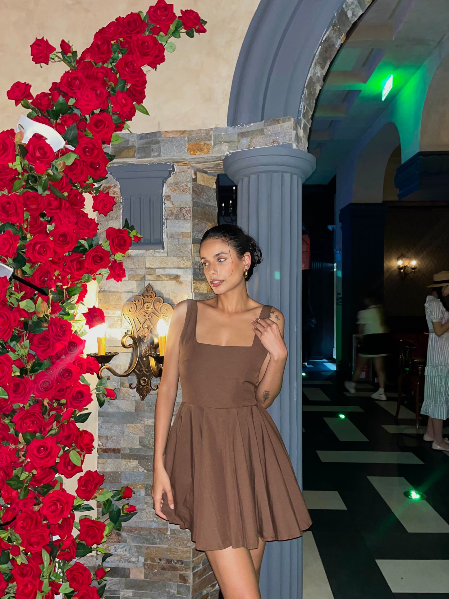 Brown Nolan Back Bow Detail Mini Dress