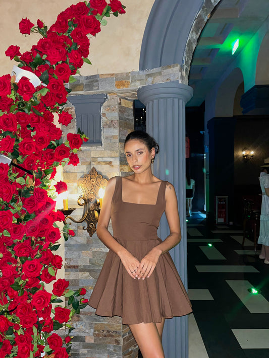 Brown Nolan Back Bow Detail Mini Dress