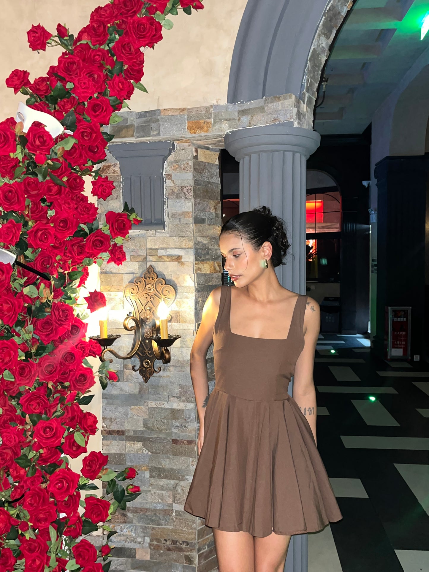 Brown Nolan Back Bow Detail Mini Dress