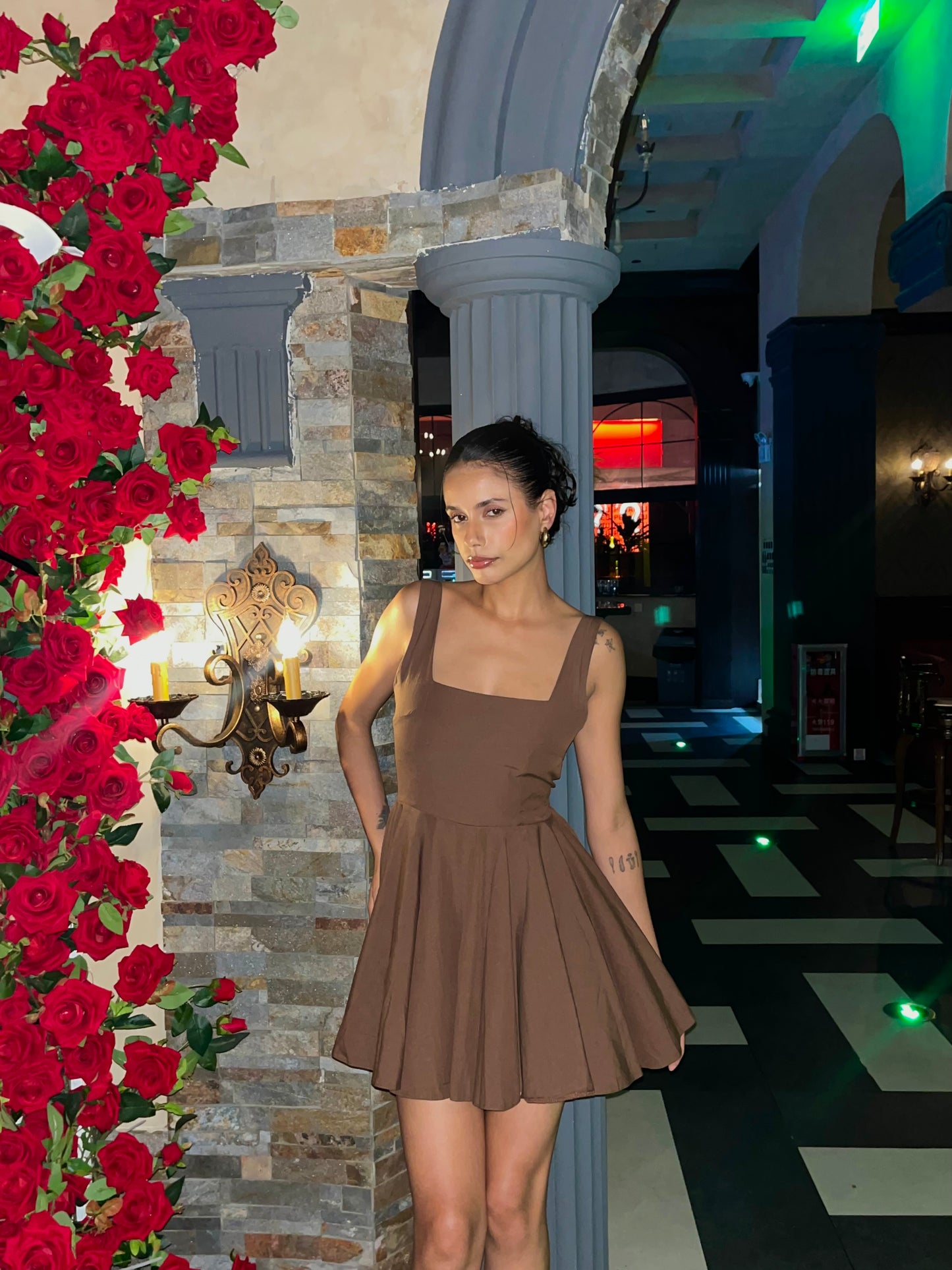 Brown Nolan Back Bow Detail Mini Dress