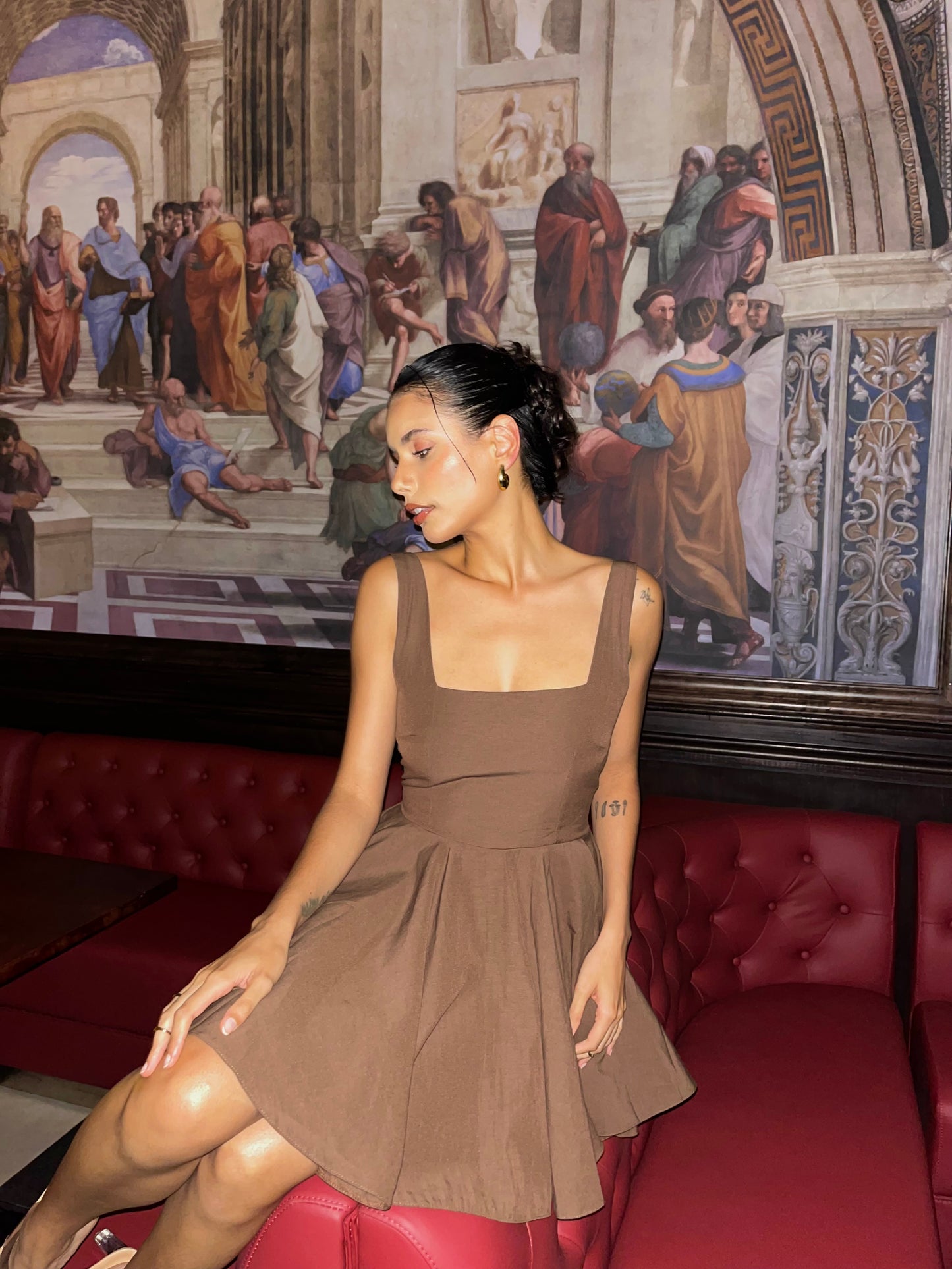 Brown Nolan Back Bow Detail Mini Dress