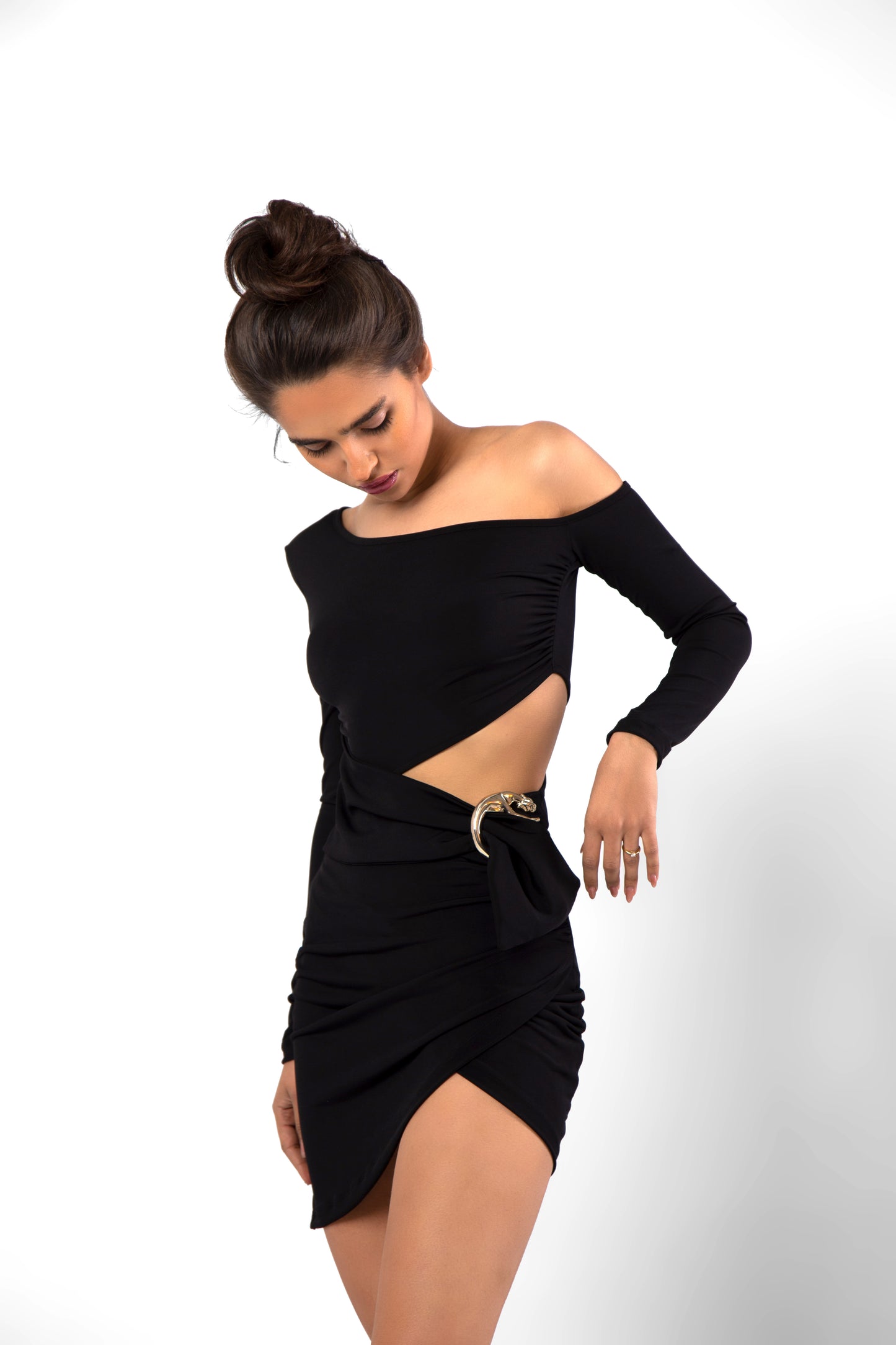 Black One Shoulder Accessory Detailed Dress
