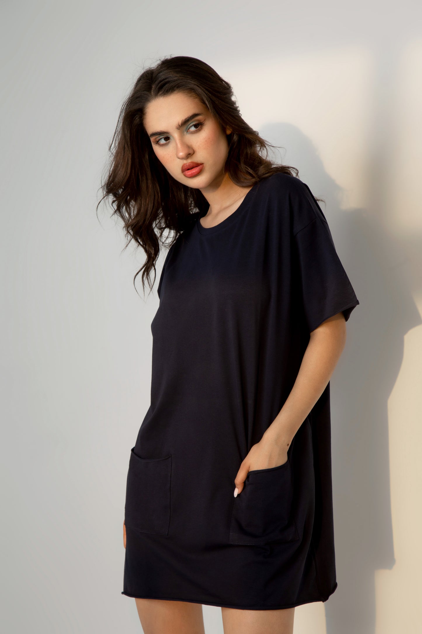 Navy Blue  Pocket  Dress