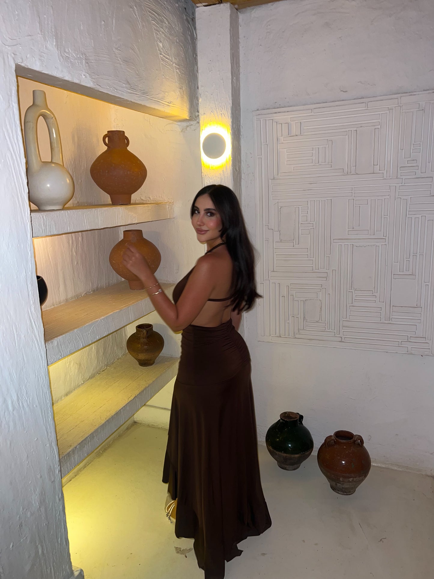 Brown Strappy Long Dress