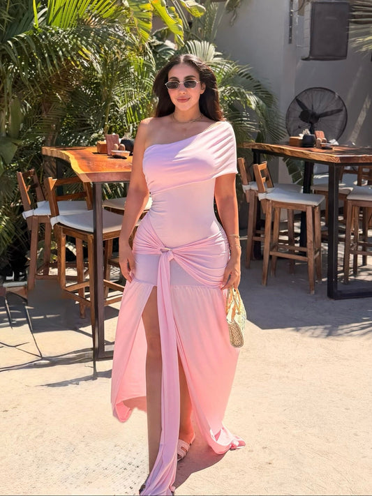 Pink Nicolette Long Dress with Slit