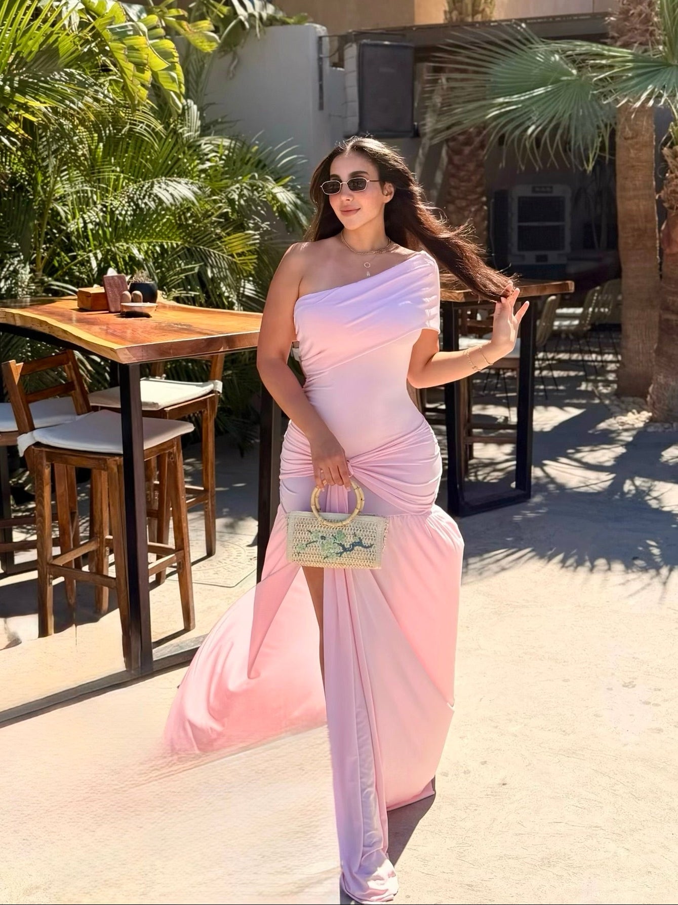 Pink Nicolette Long Dress with Slit