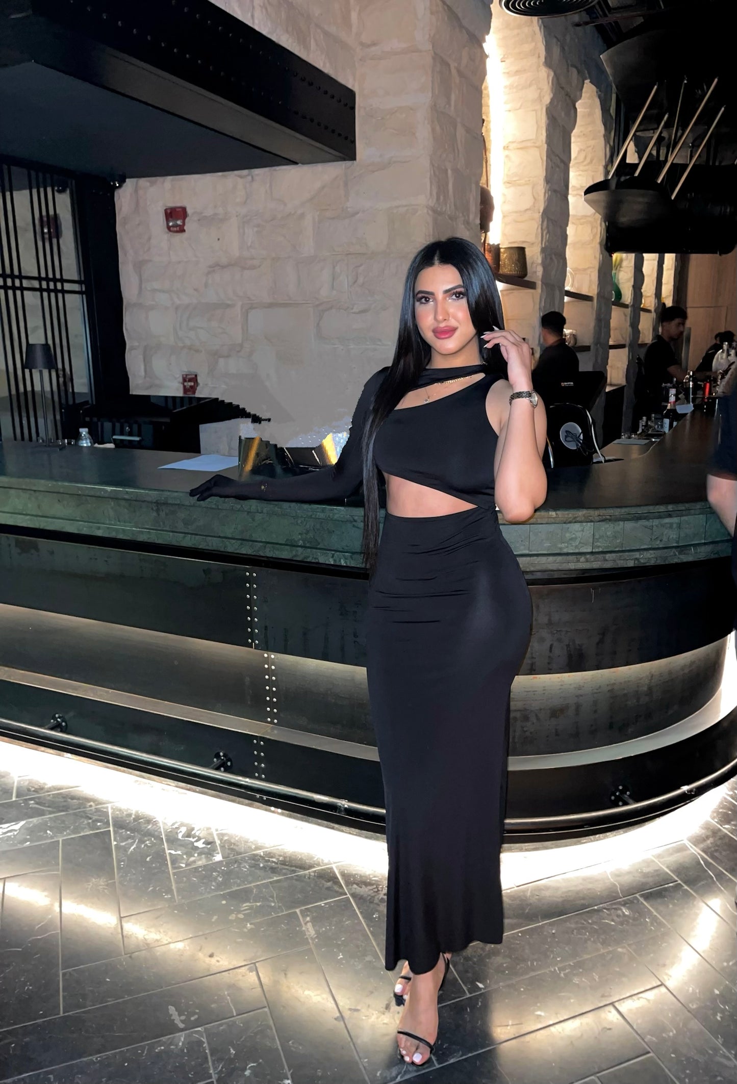 Black Window Detail Gloved Dress