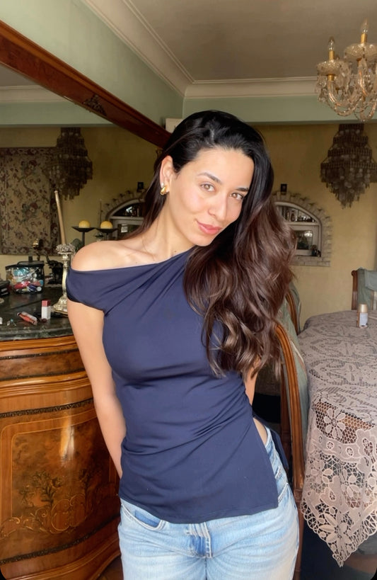 NAVY BLUE STRAPPED BLOUSE
