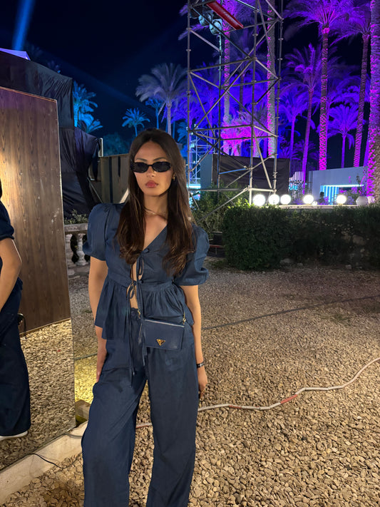 Denim Look Set with Tie