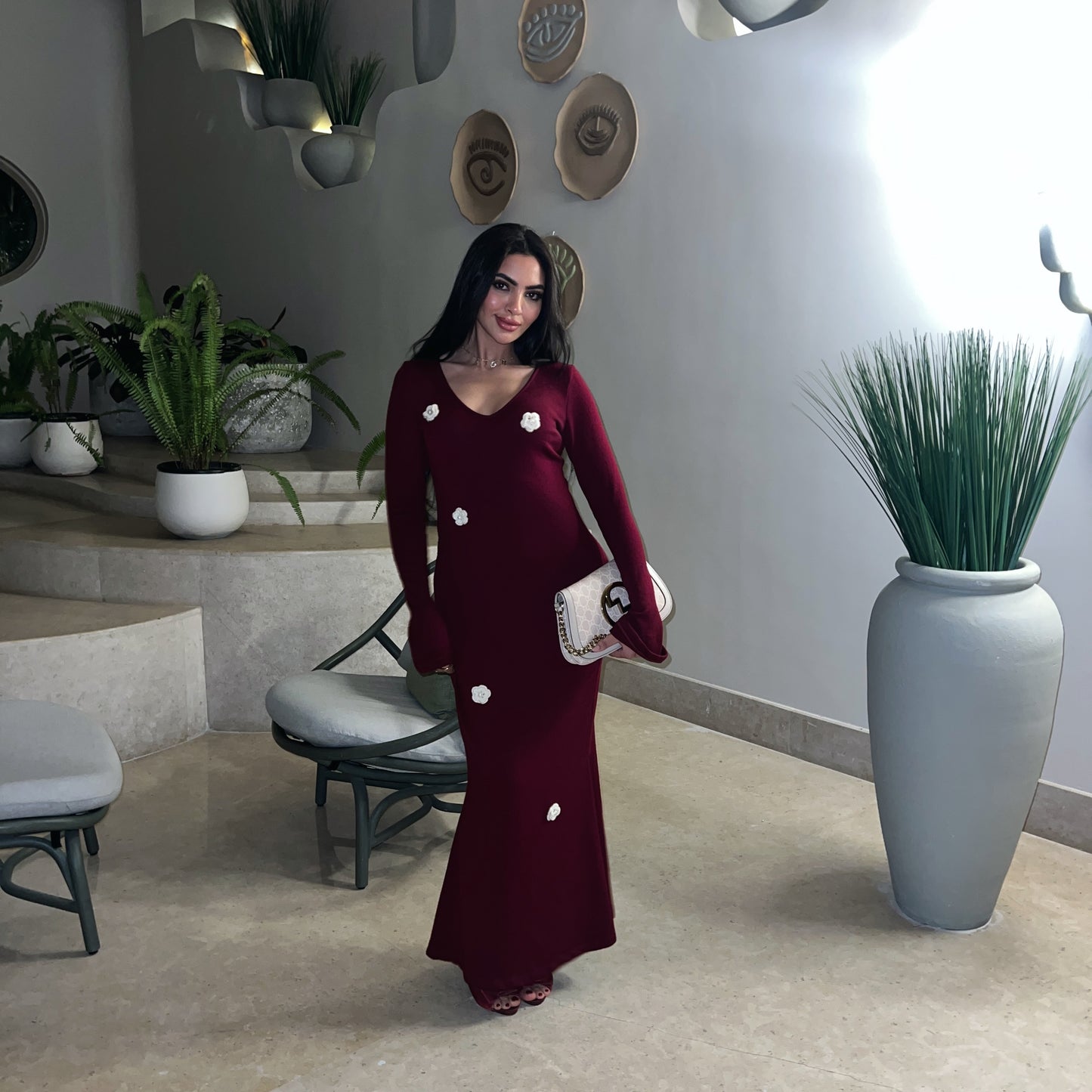 burgundy Major Flower Detail Dress