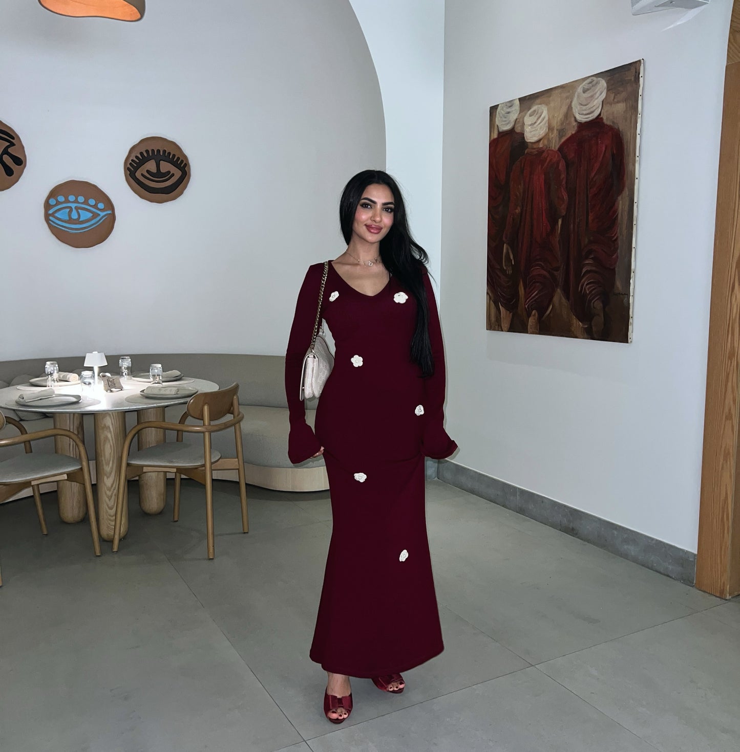 burgundy Major Flower Detail Dress