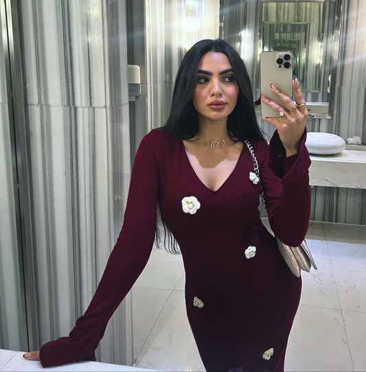 burgundy Major Flower Detail Dress
