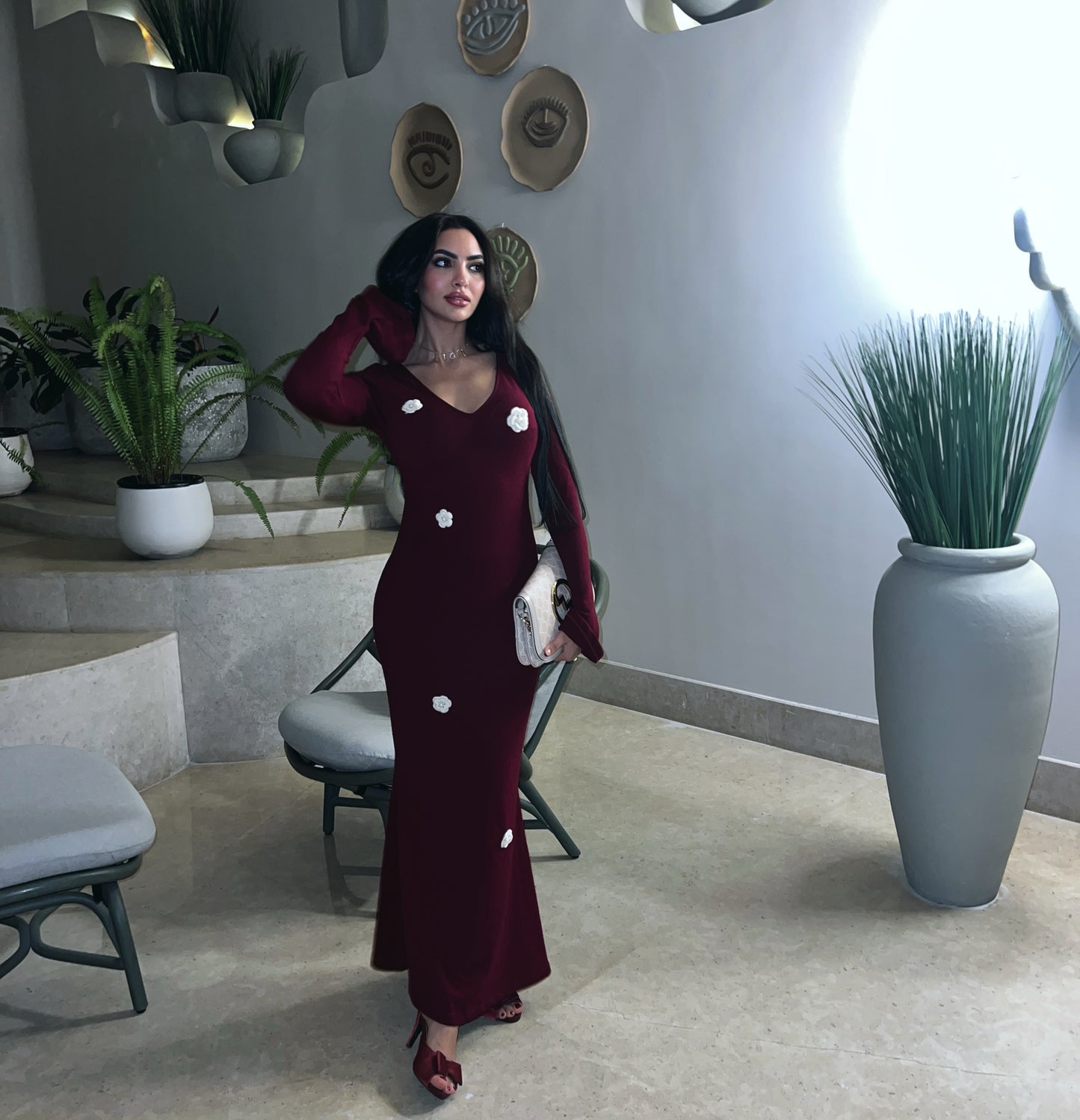 burgundy Major Flower Detail Dress
