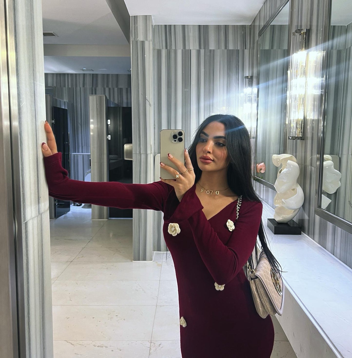 burgundy Major Flower Detail Dress
