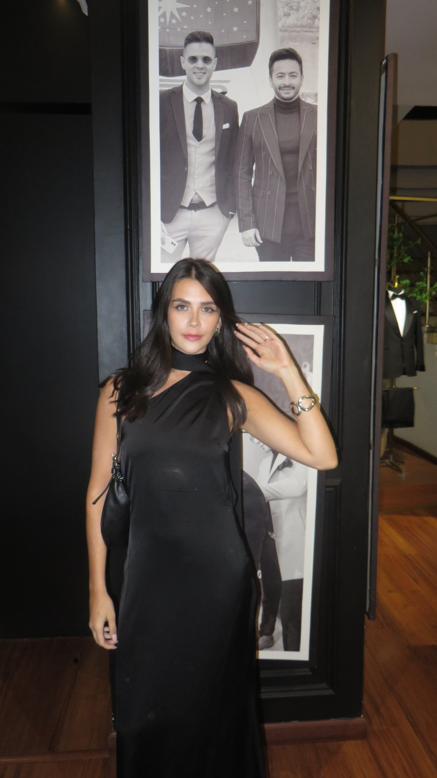 Black satin dress with shawl