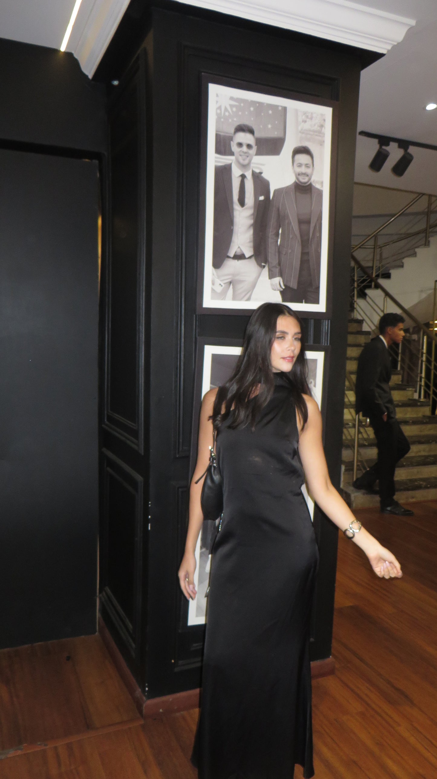 Black satin dress with shawl