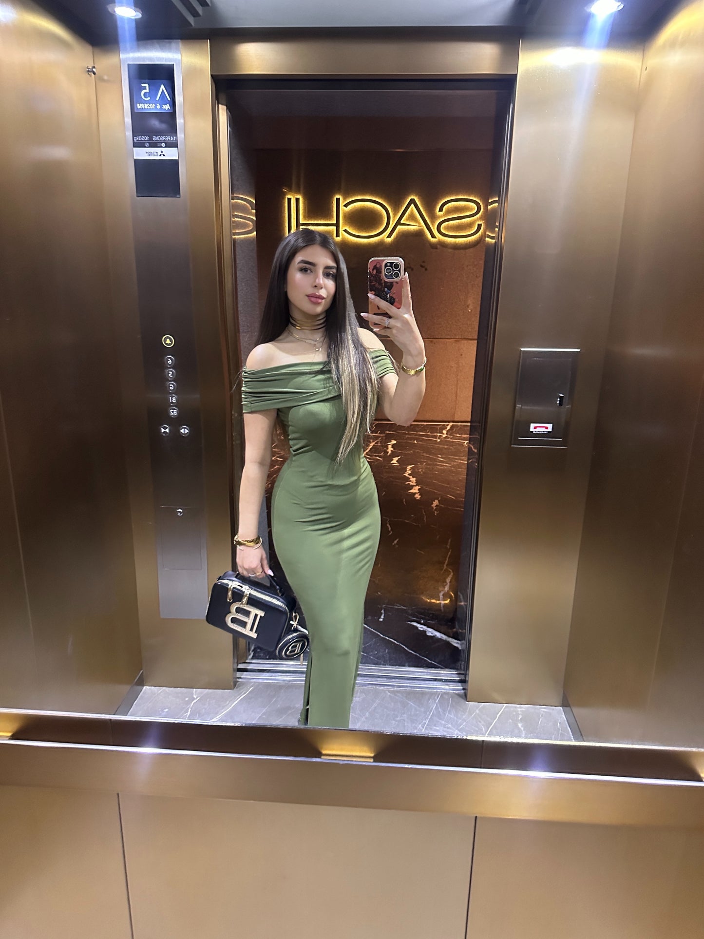 olive off shoulder  Collar Long Dress