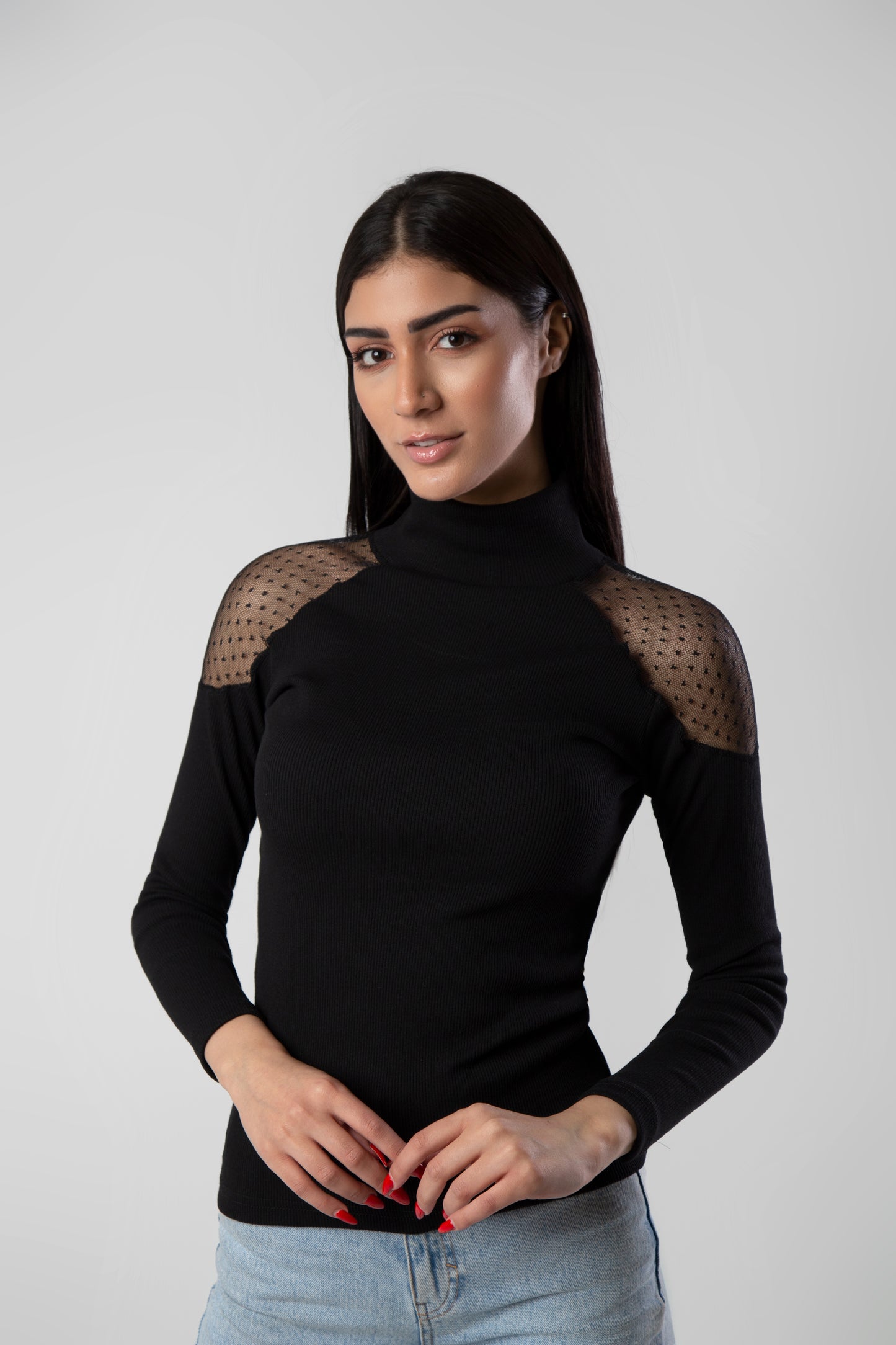 Black Polka Dot Tulle Blouse