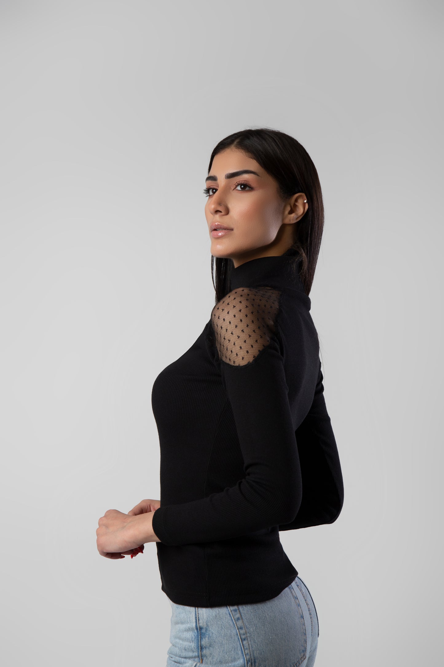Black Polka Dot Tulle Blouse