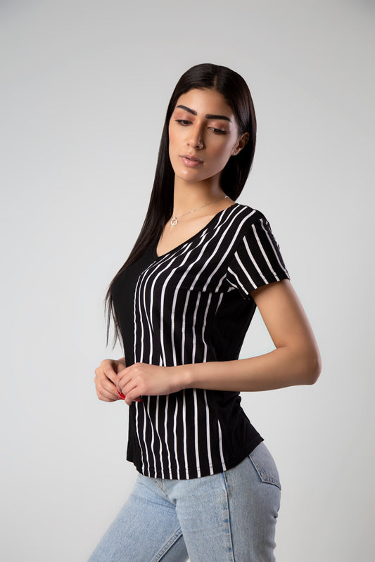 Black & White V-Neck Blouse