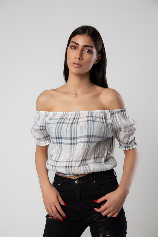 White Striped Crop Blouse