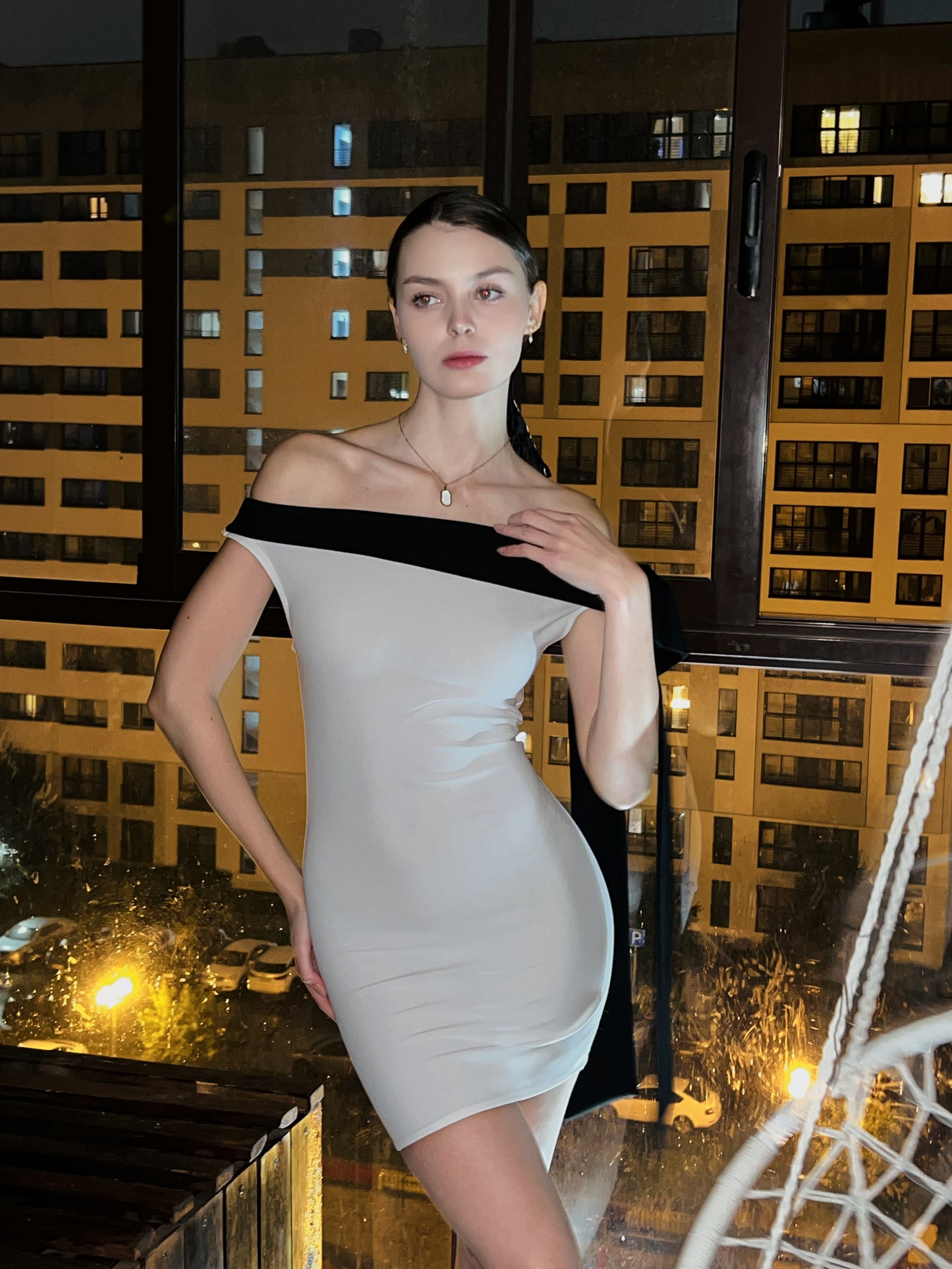 White Bow Detail Mini Dress