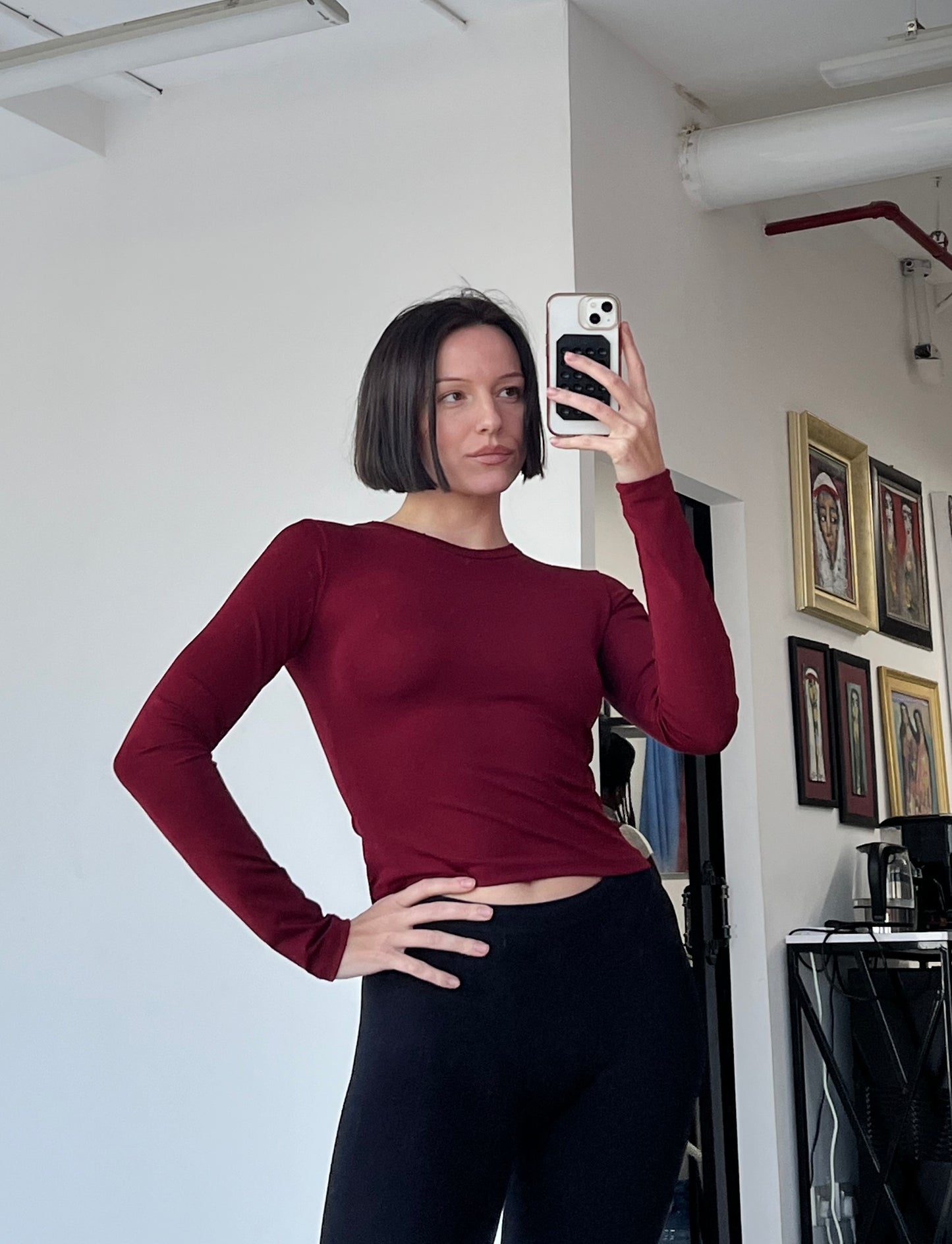 maroon - long sleeve basic top