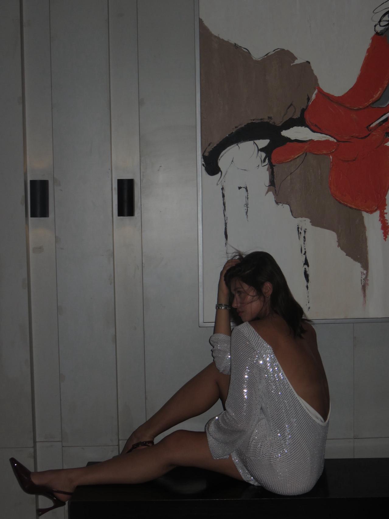 White Sequin Detail Dress