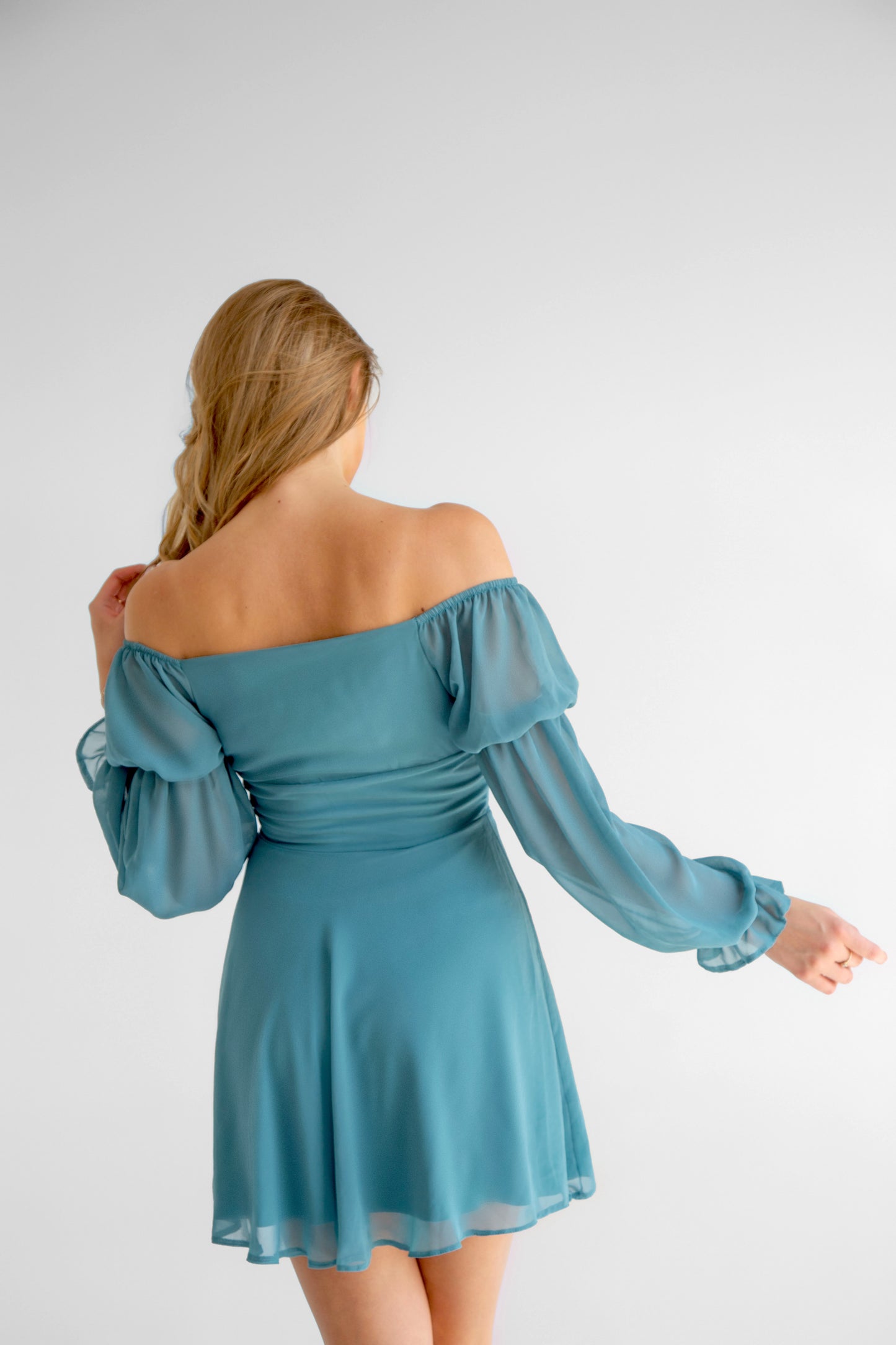 CYAN EYEBROW CHIFFON DRESS