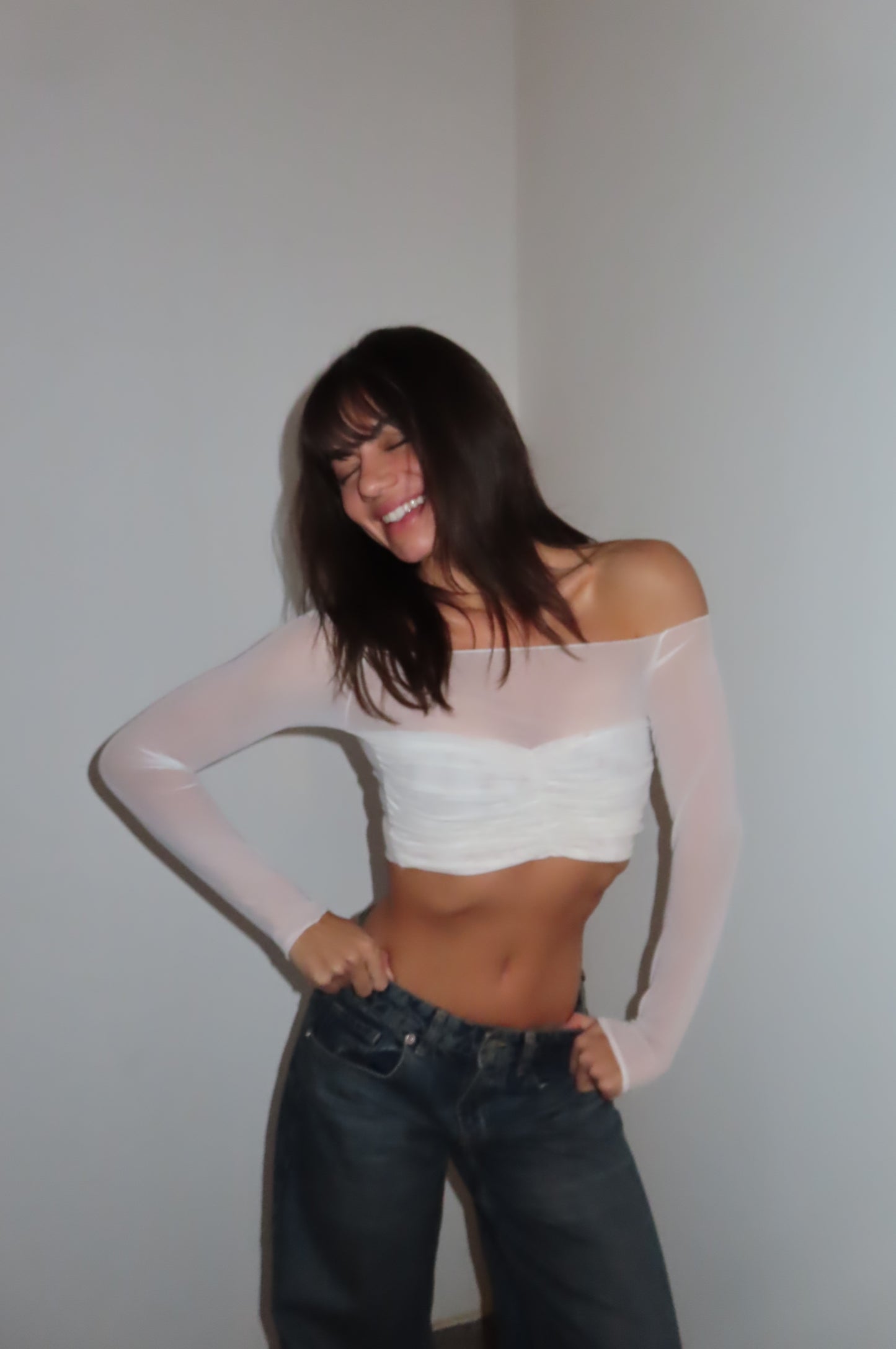 White Tulle Crop Top