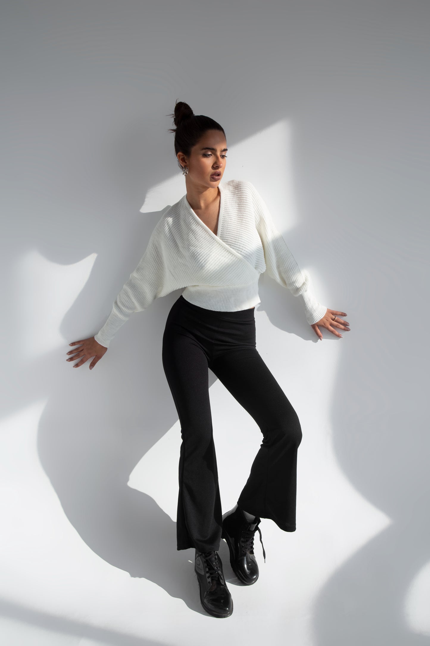 Black -Length Lycra  flare  pants