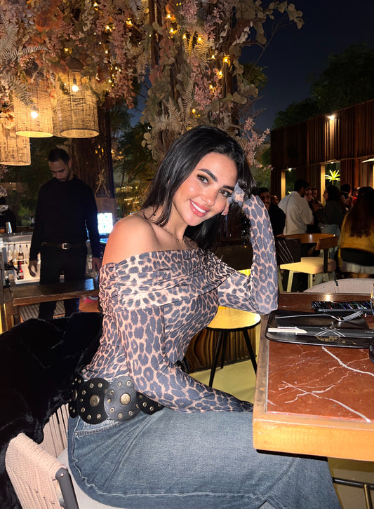 leopard off shoulder long sleeve