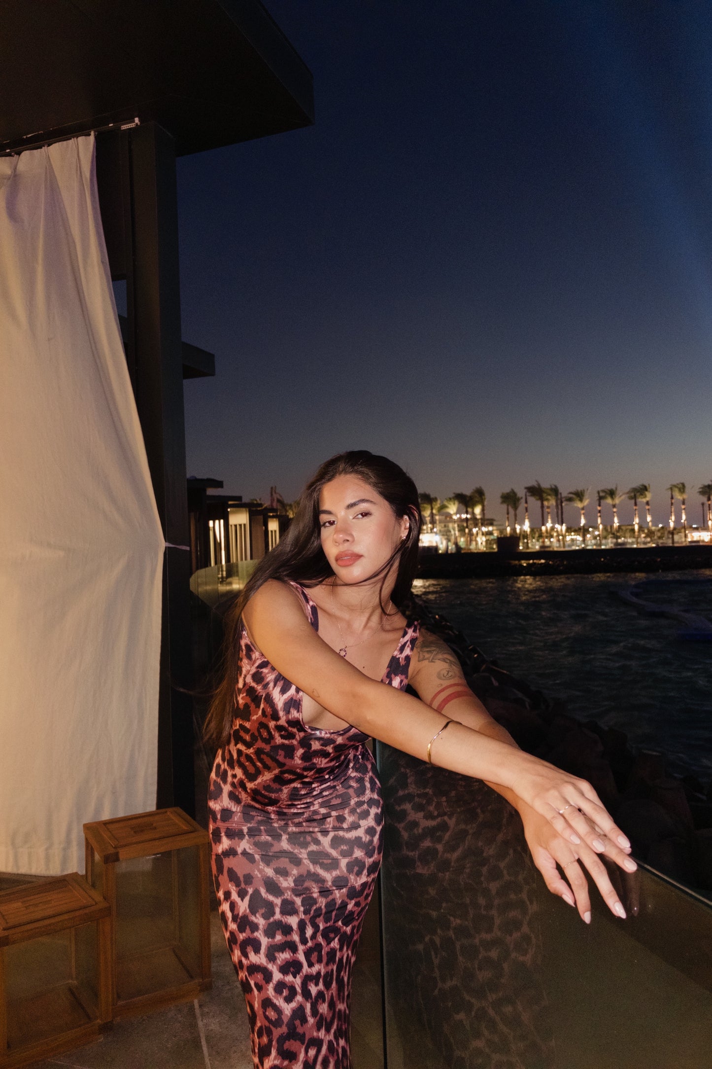 leopard micro fabric maxi dress