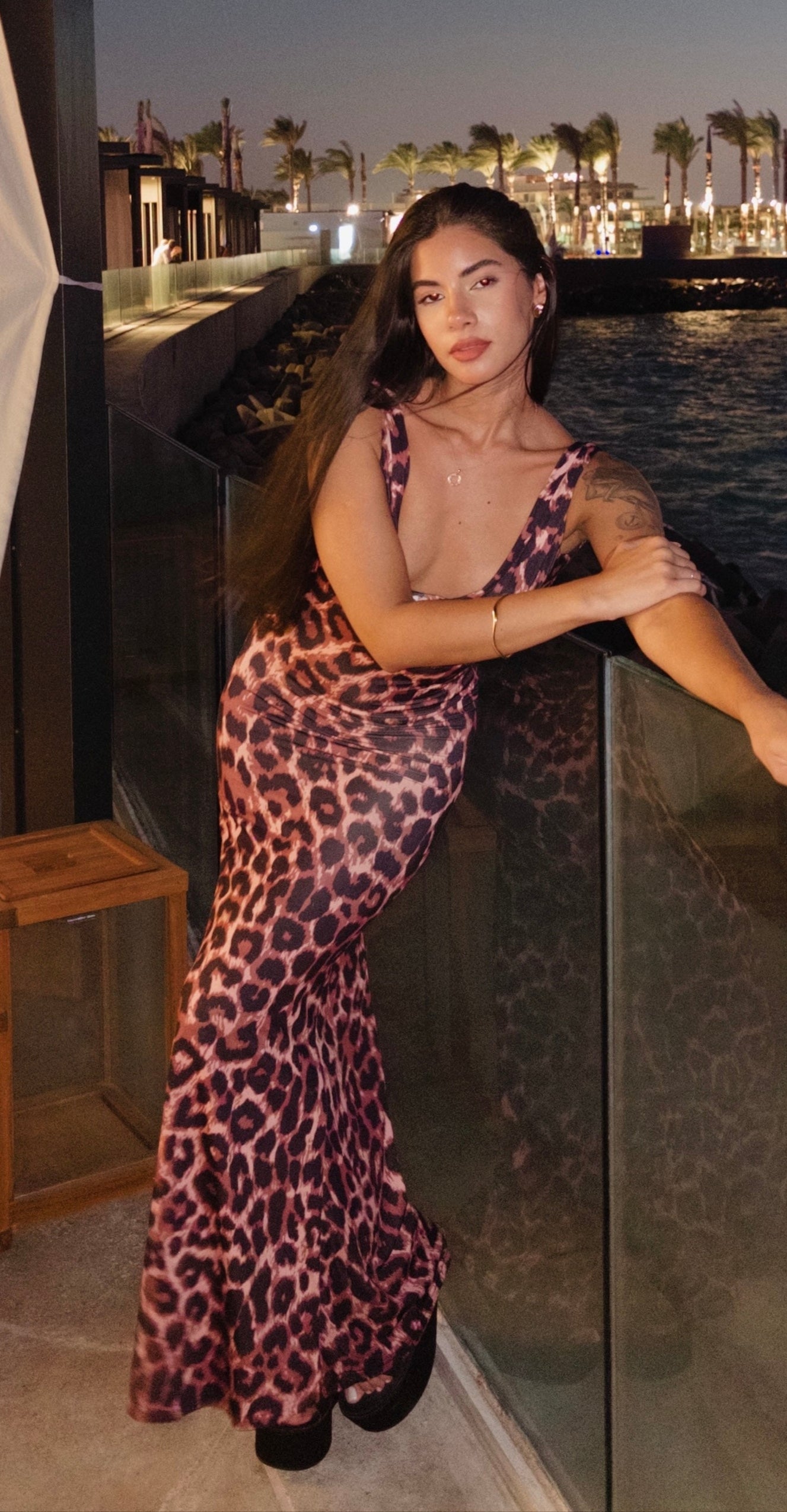 leopard micro fabric maxi dress