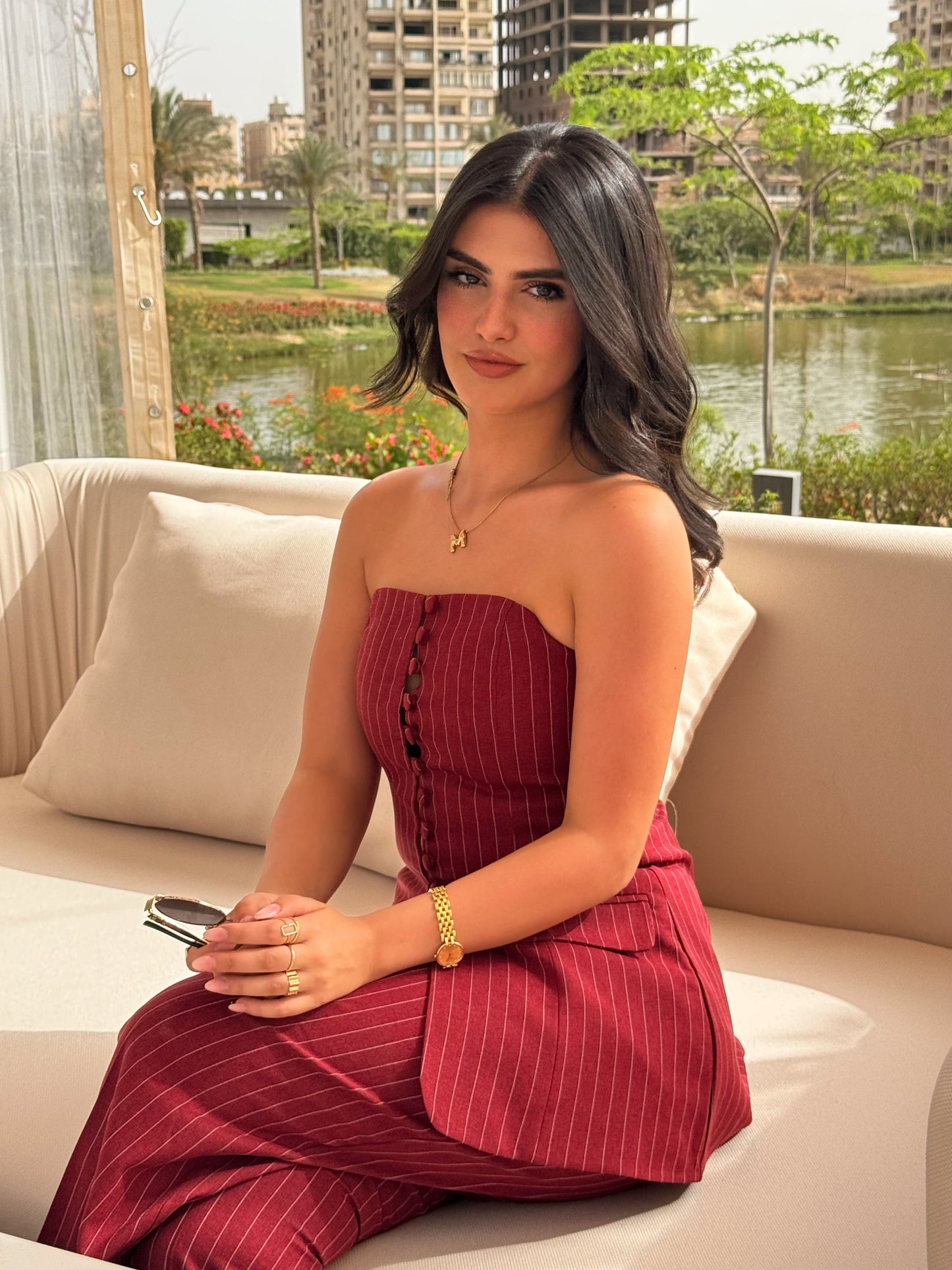 Strapless Top Striped Stylish Double Set