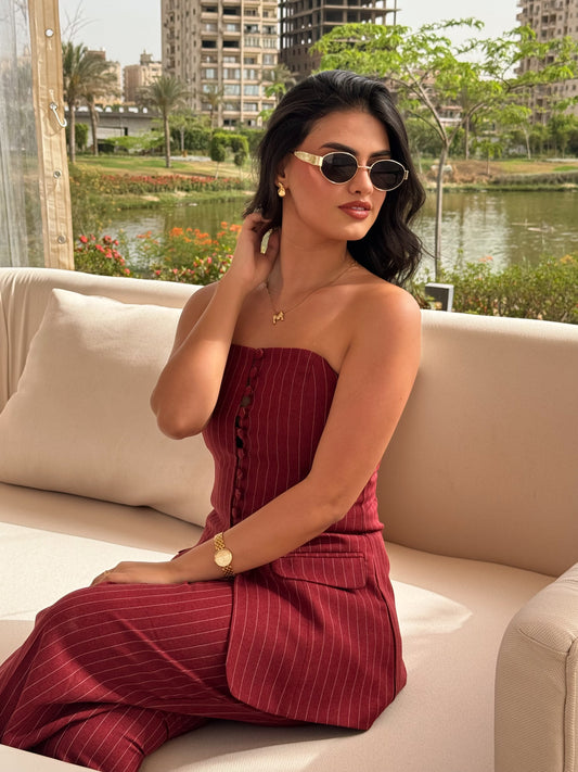 Strapless Top Striped Stylish Double Set