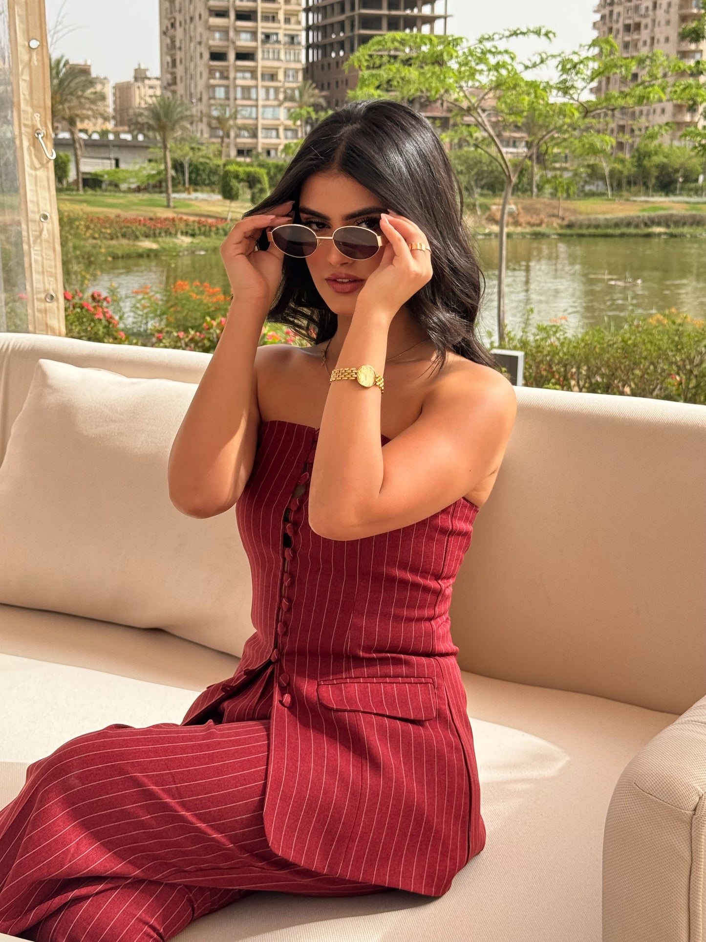 Strapless Top Striped Stylish Double Set