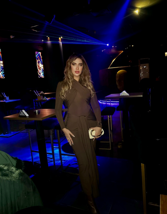 Brown Lycra  Long  Dress