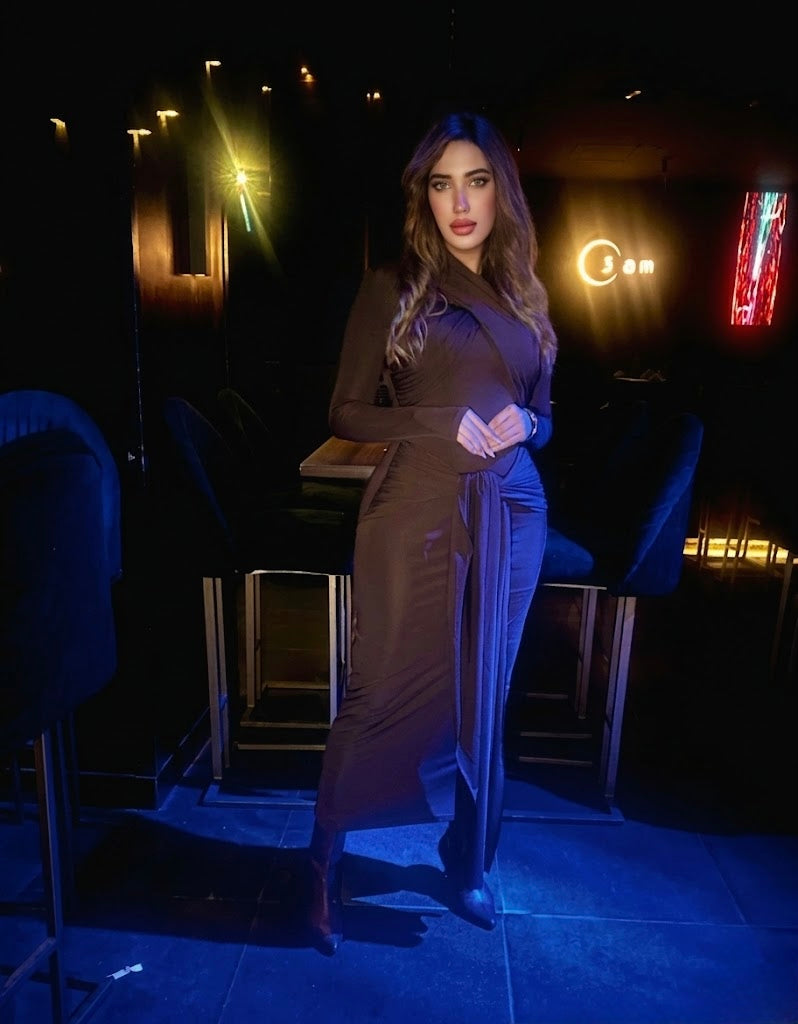 Brown Lycra  Long  Dress