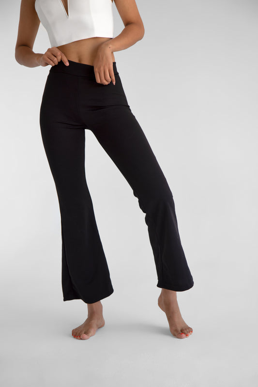 Black -Length Lycra  flare  pants