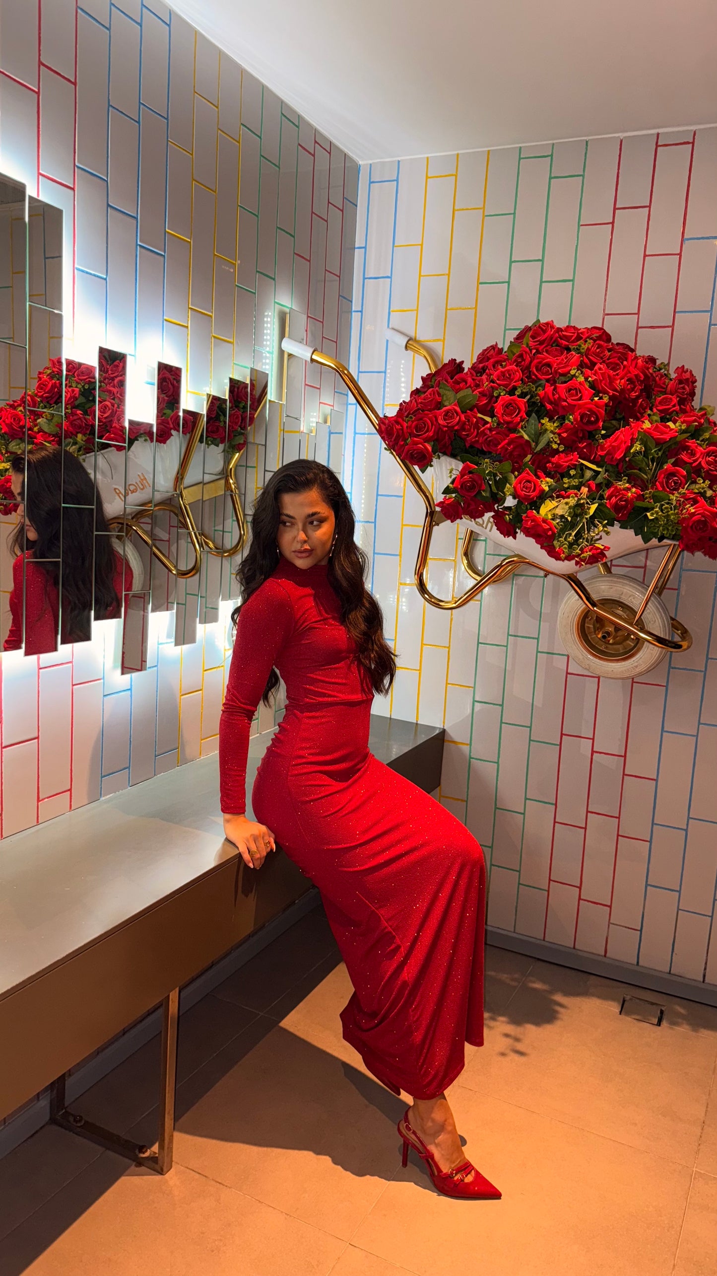 Red Antina Glitter Dress