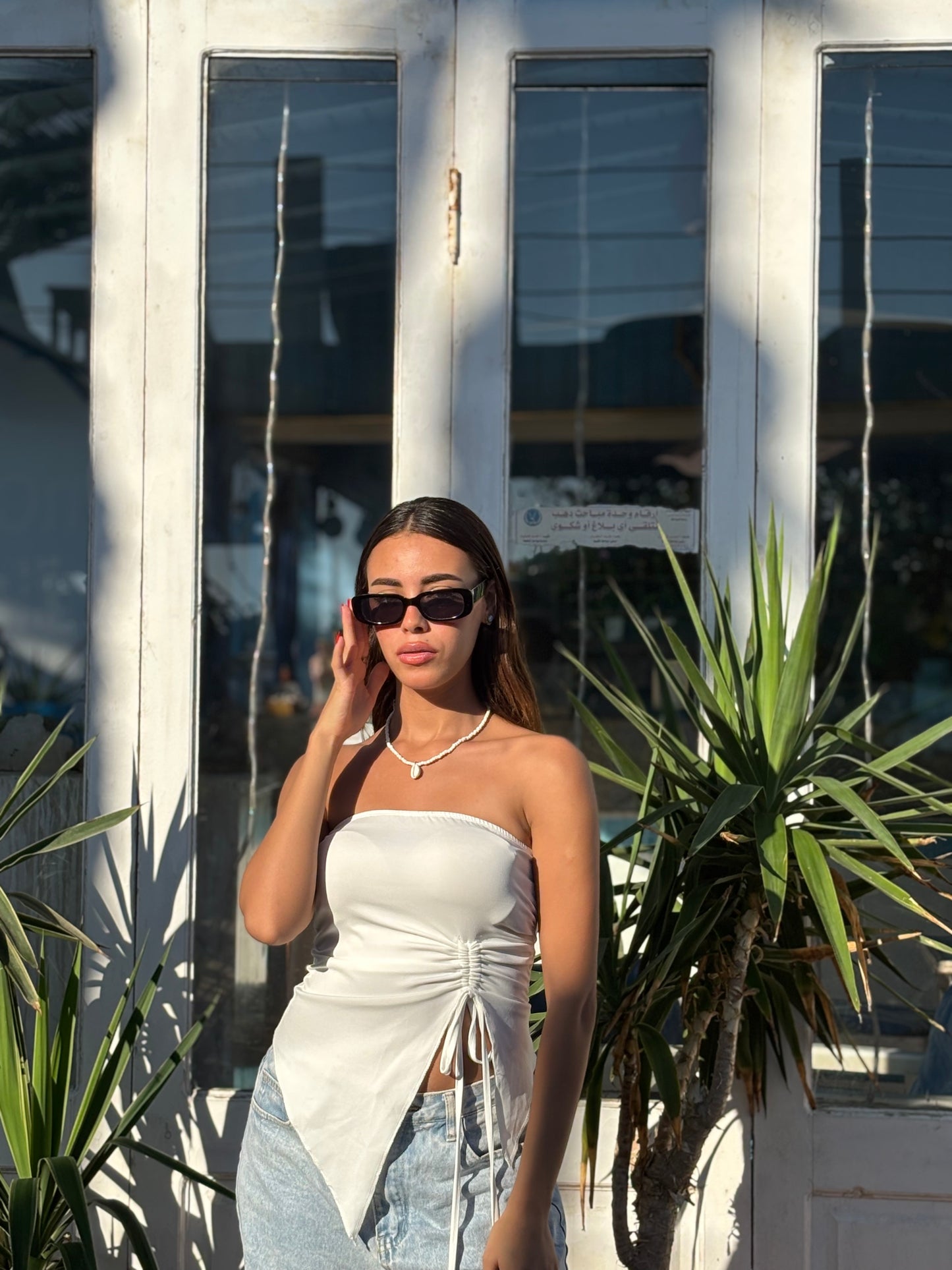 White Side Rope Strapless blouse